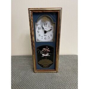 Vintage Elgin Quartz 12" Shadowbox Tabletop Framed Clock Floral Dried Flowers